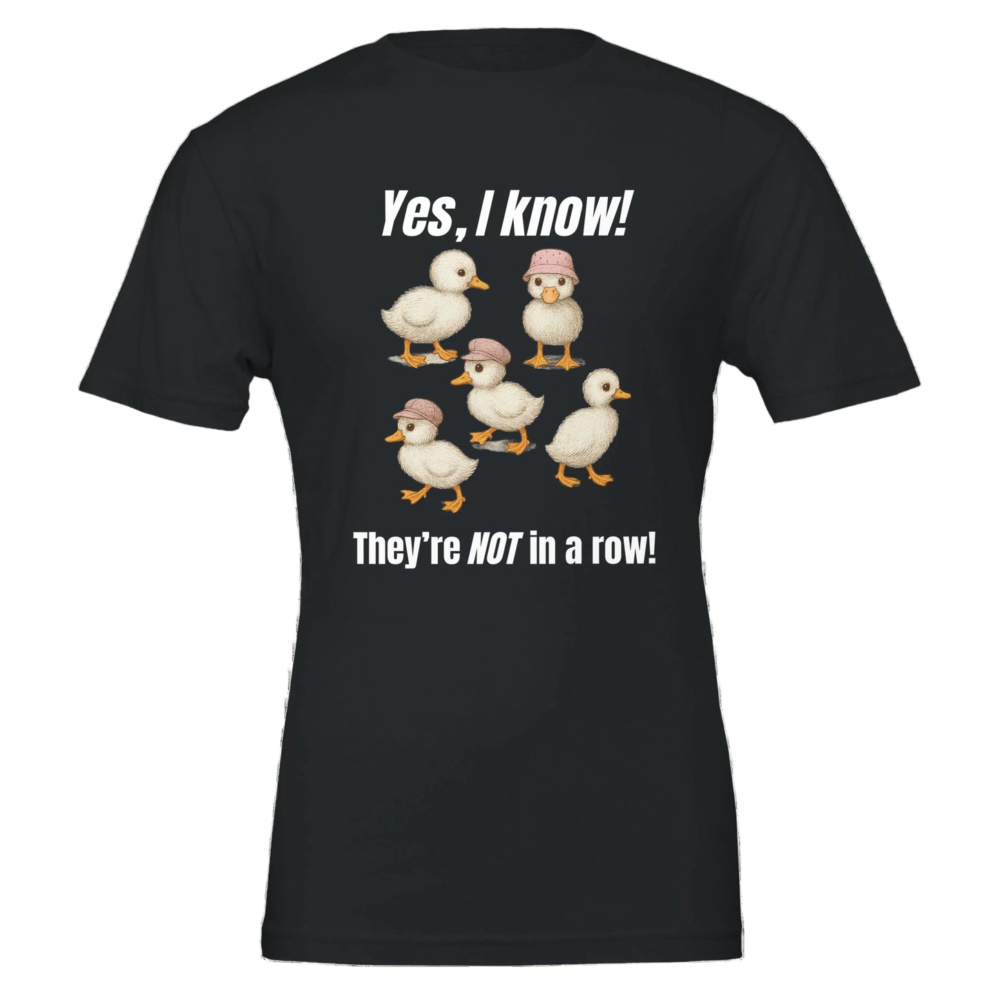 Black t-shirt with 5 baby ducks not in a row