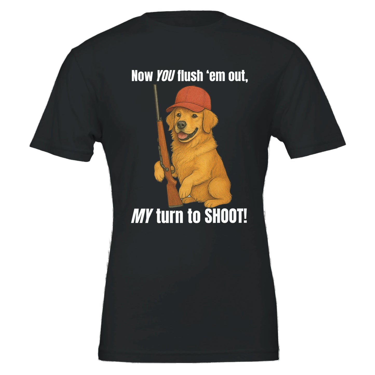Black t-shirt with golden retriever hunting dog