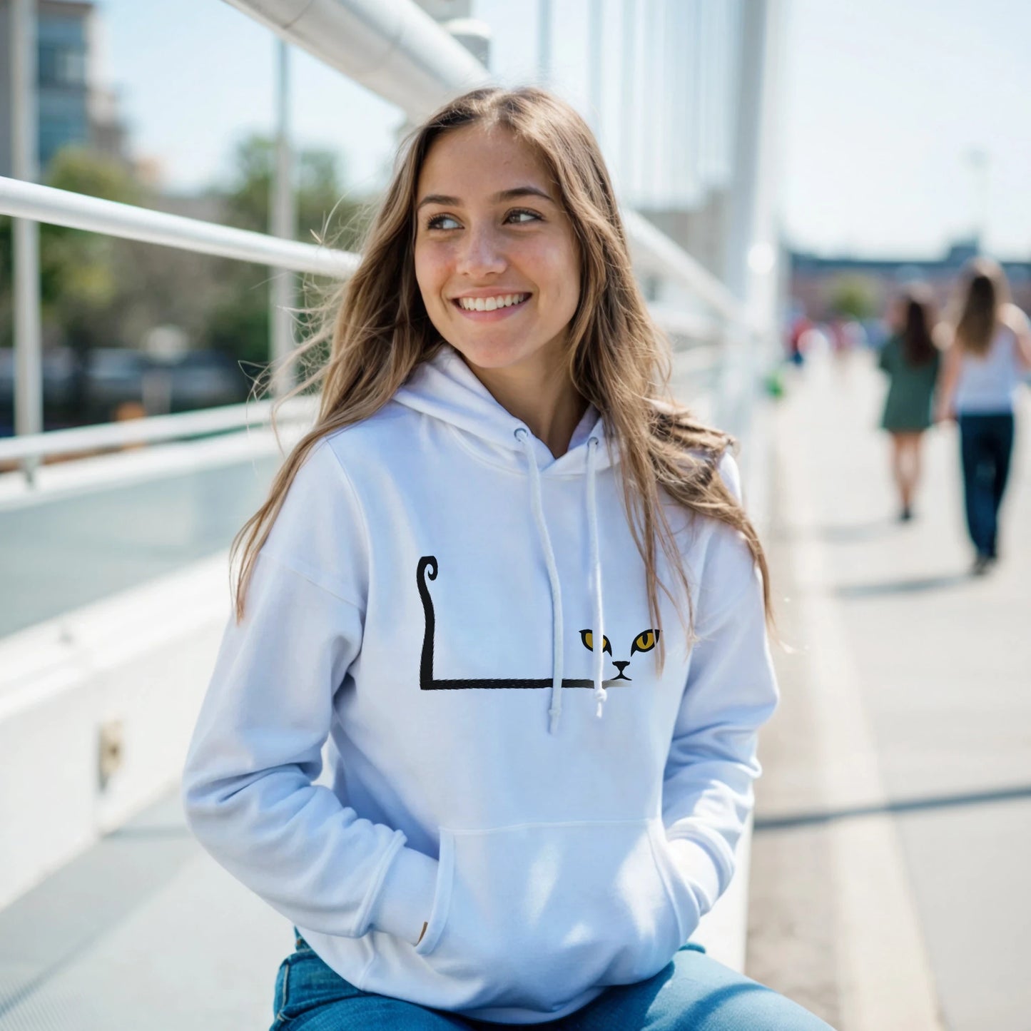 Cotton Hoodie with Modern Cat Eyes art