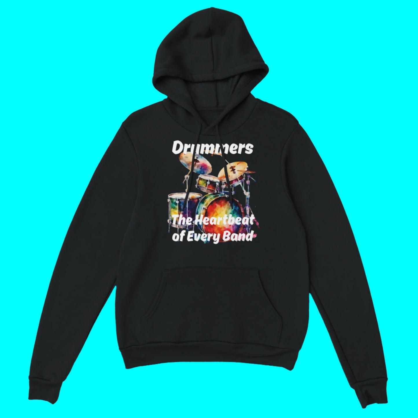 Black drummer's hoodie on blue background