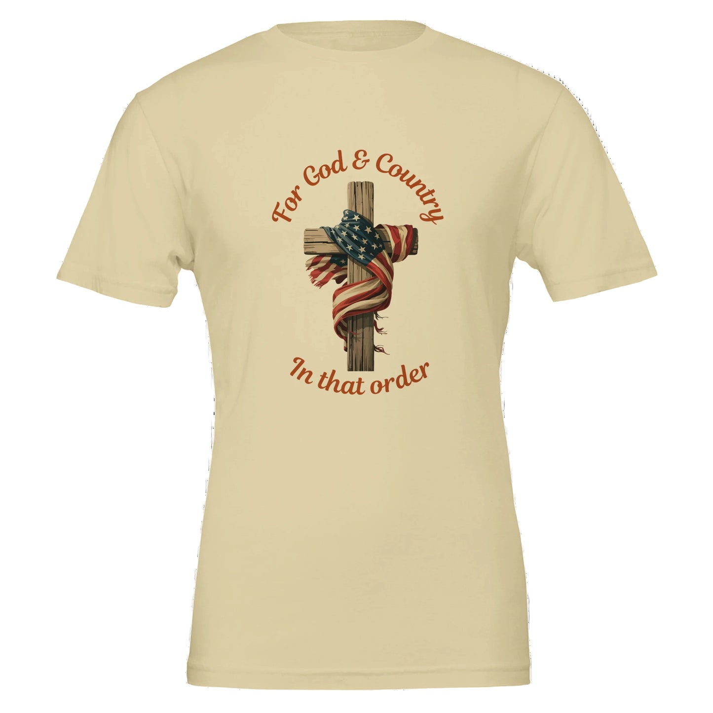 Natural color t-shirt with Cross & flag