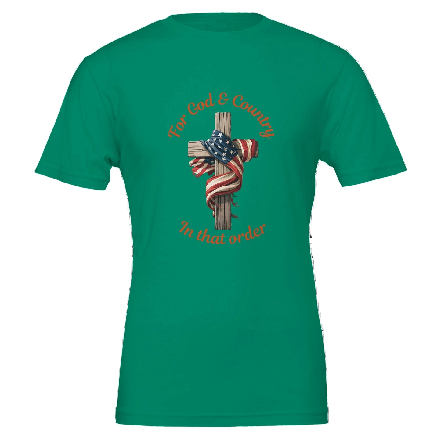 Green t-shirt with cross & American flag
