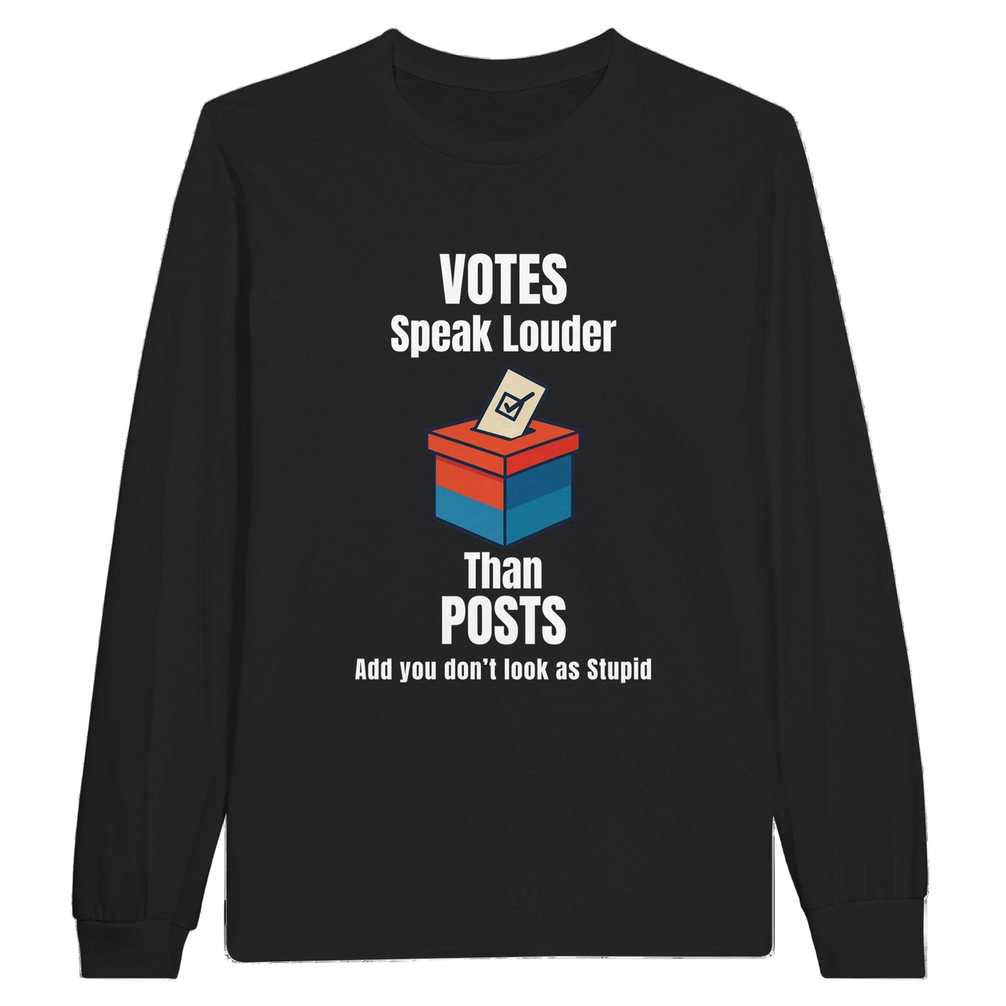 Black sweatshirt with a graphic and text on a white background