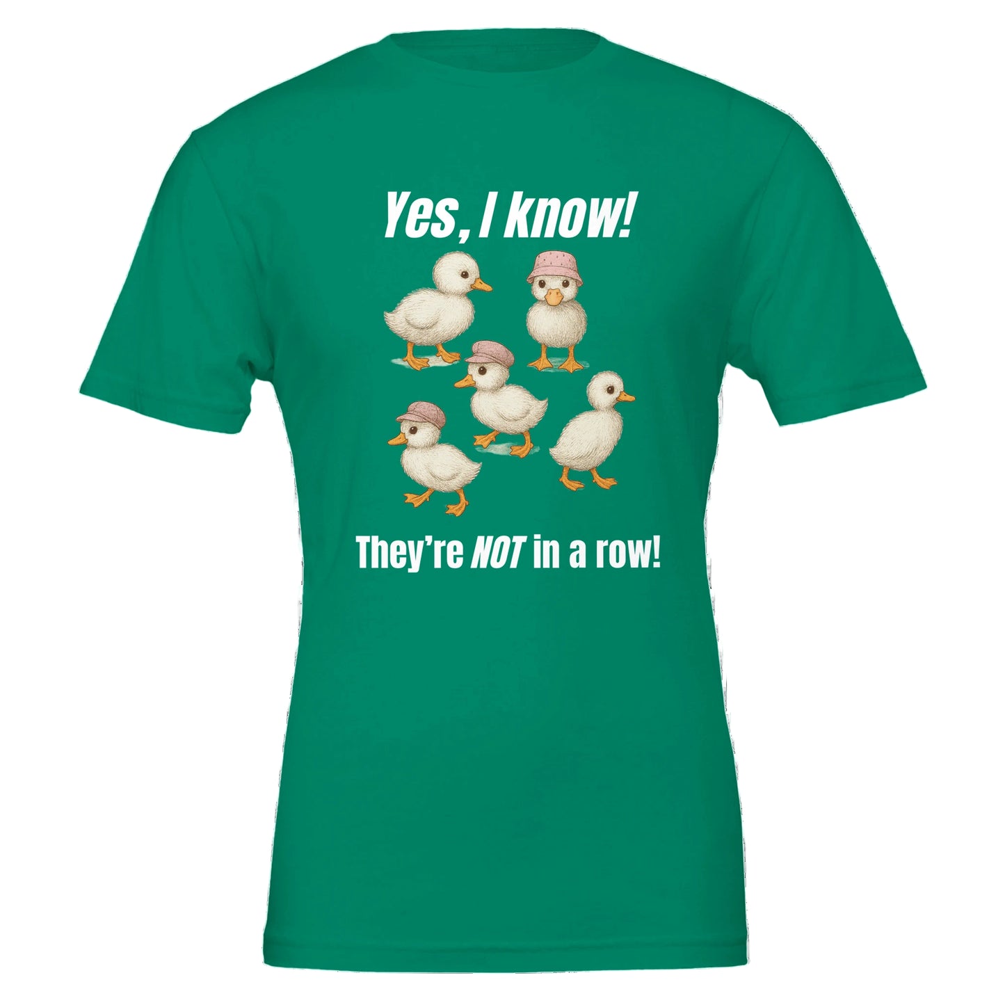 Green T-shirt with 5 baby ducks not in a row