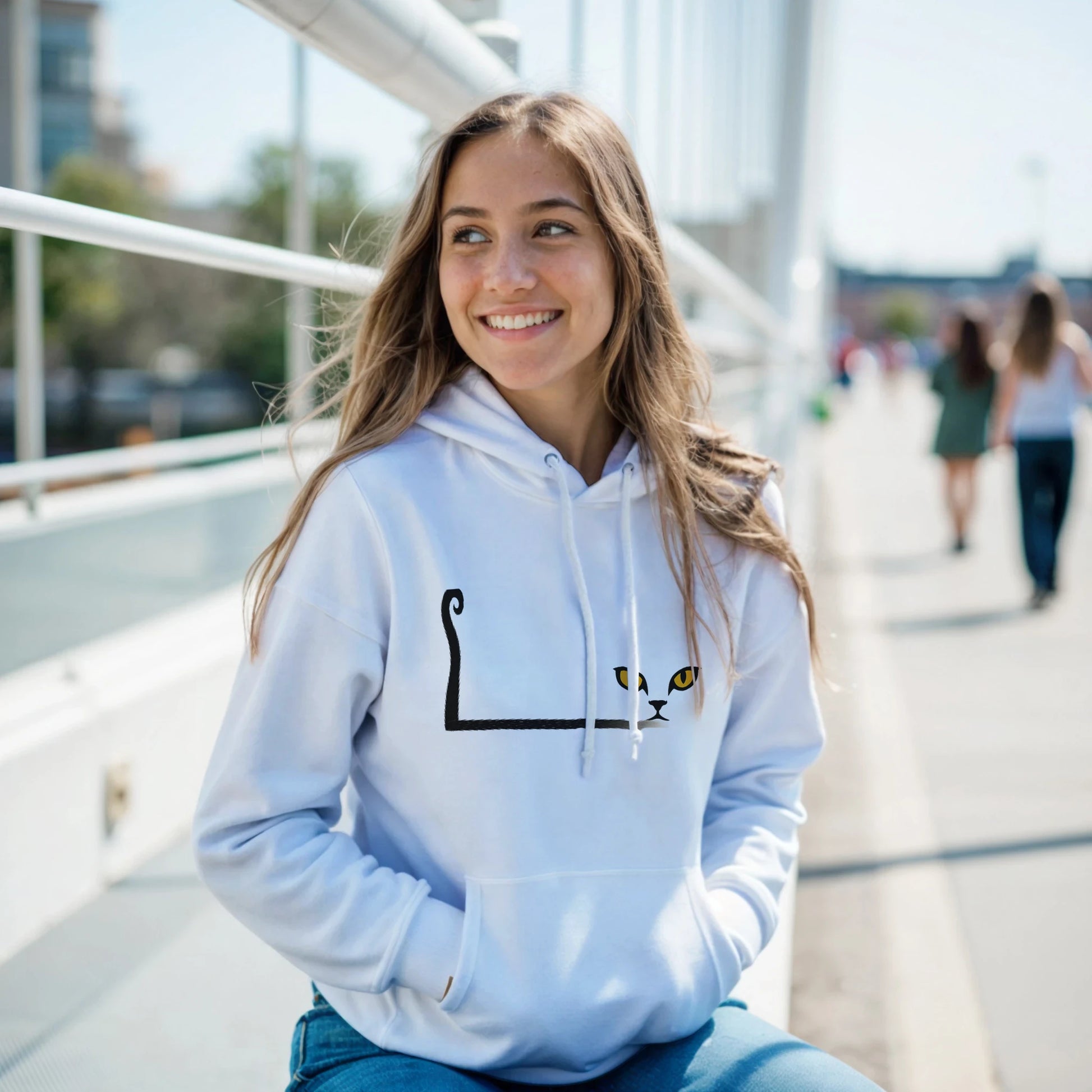 Cotton Hoodie with Modern Cat Eyes art