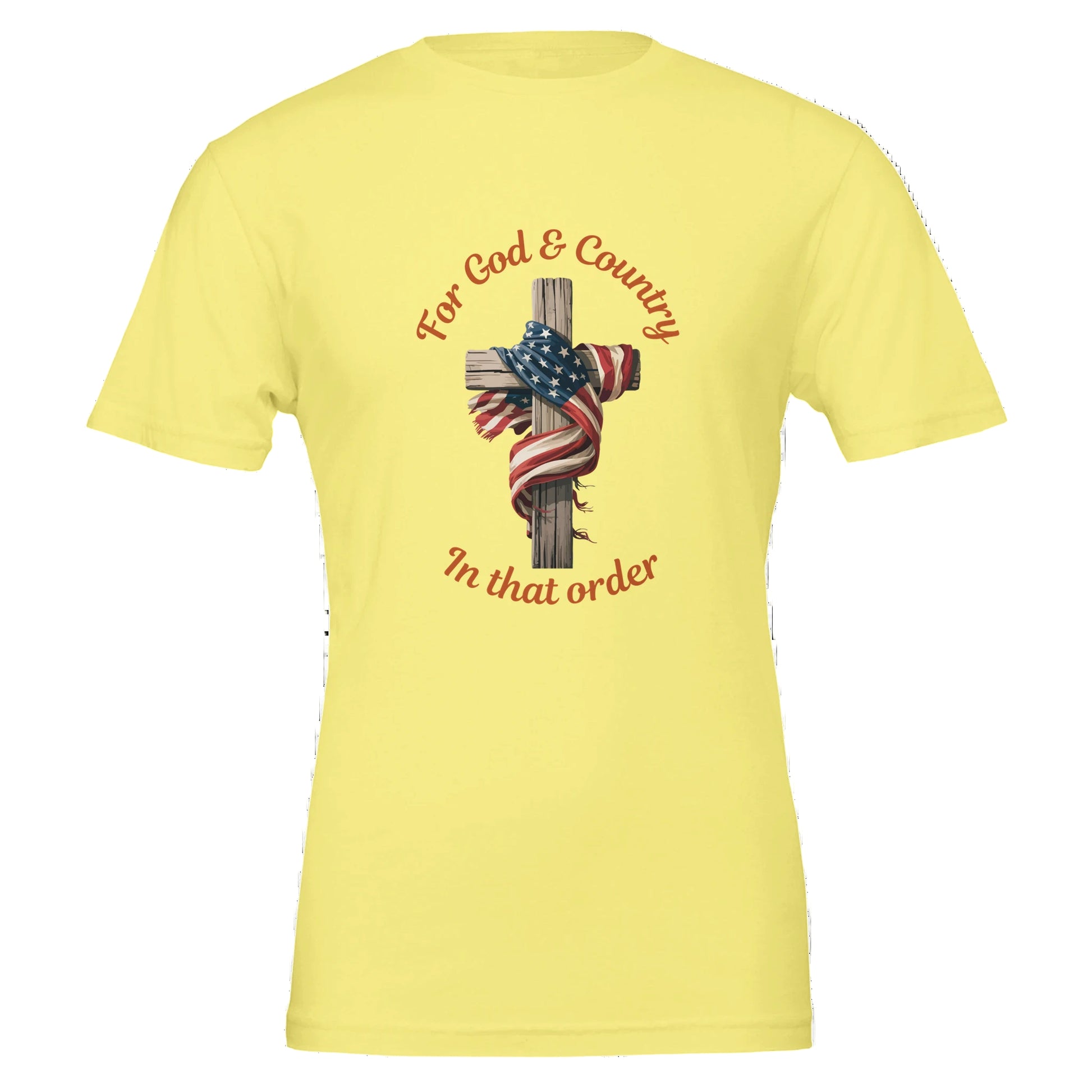 Yellow t-shirt - with Cross & American Flag