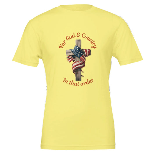 Yellow t-shirt - with Cross & American Flag