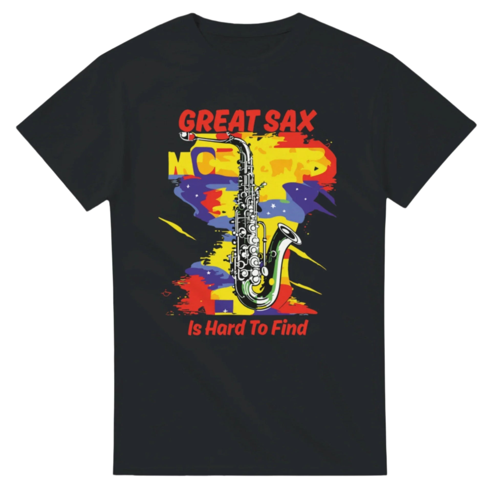 Black T-shirt with saxophone art