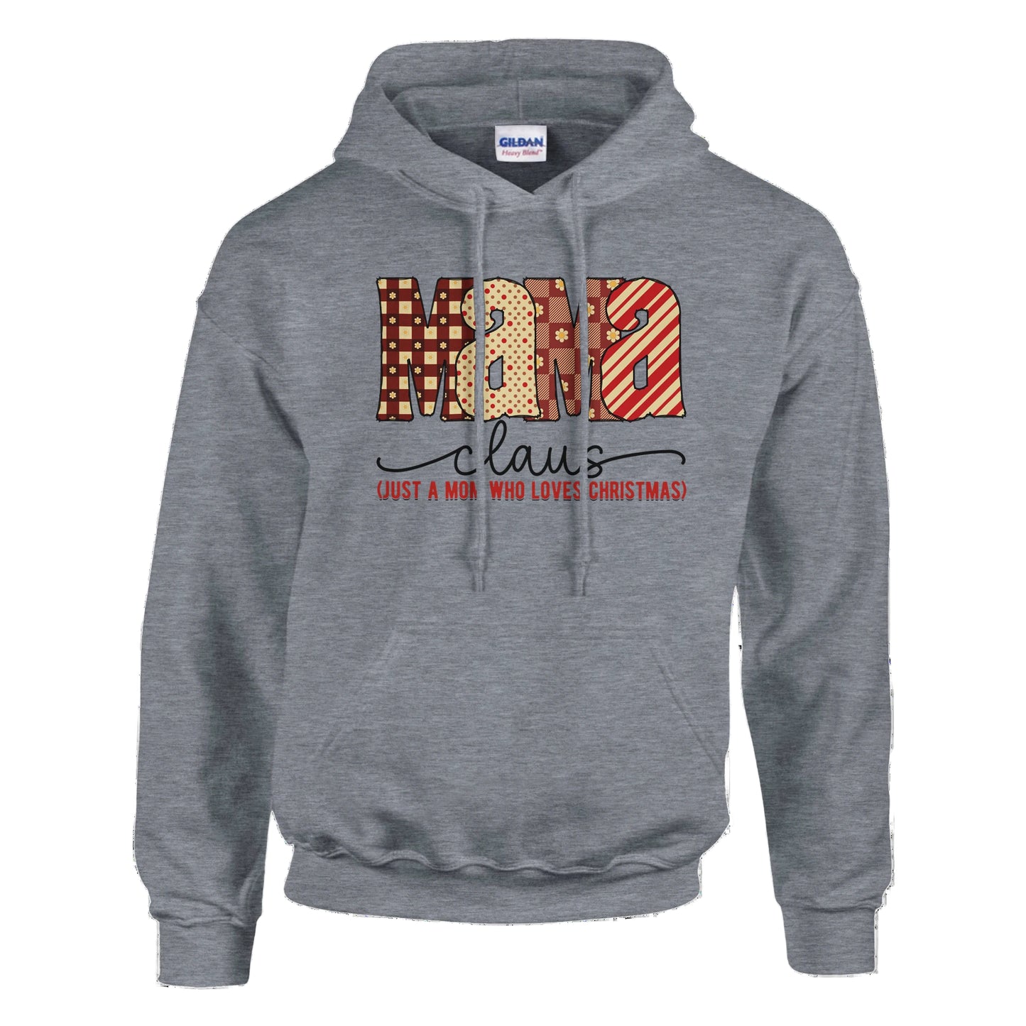 Gray hoodie with colorful text design on a white background